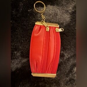 Red Leatherette Double-Zip Keychain Pouch